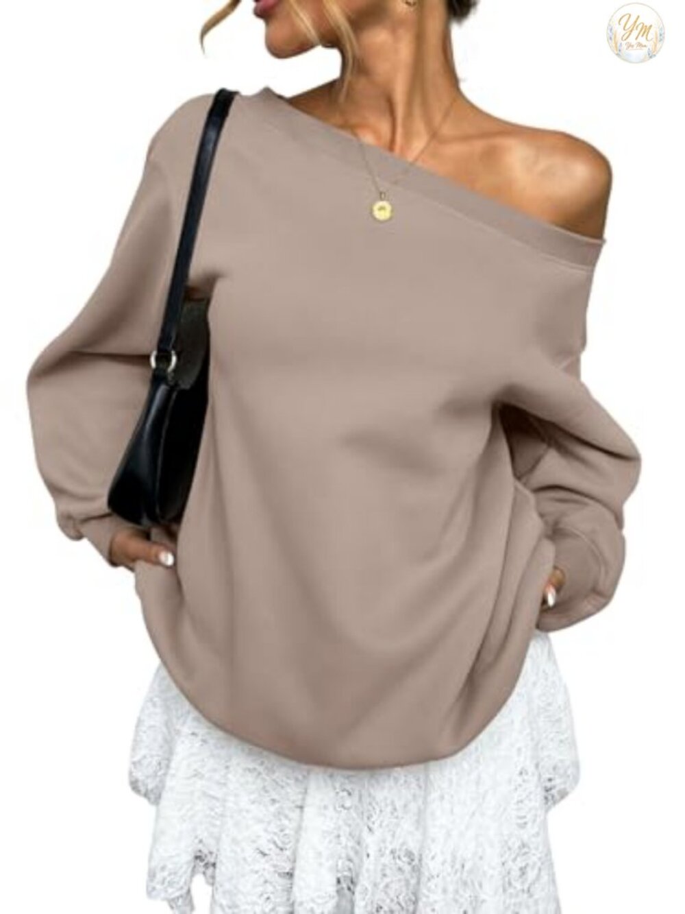 Fleece Oversized Off Shoulder Sweatshirt Pullover Asymmetrical